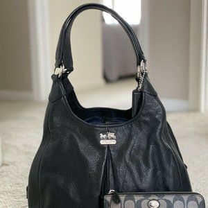 COACH Madison Maggie Black Leather Hobo Shoulder Bag Tote Handbag 21225